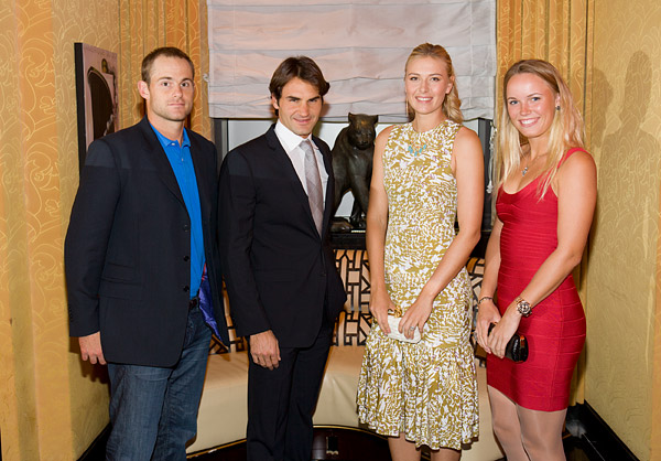Andy Roddick, Roger Federer, Maria Sharapova and Caroline Wozniacki attend a reception for the BNP Paribas Showdown, an annual tennis exhibition at Madison Square Garden