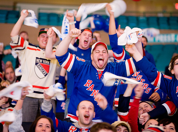 New York Rangers fans show their pride at a viewing party at Madison Square Garden for Game 4 of the Stanley Cup Eastern Conference Finals vs. the New Jersey Devils