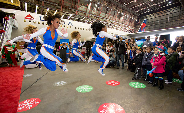 The Knicks City Dancers perform at the Garden of Dreams and Delta Holiday in the Hangar event